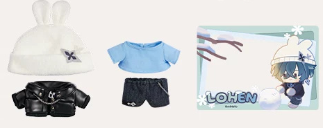 The removable hat, jacket, inner top and trousers with the LOHEN character card