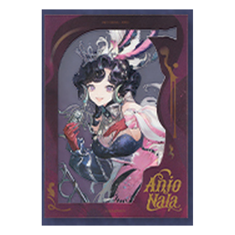 Design: Anjo Nala holding a vintage microphone, with pink-and-white feathers