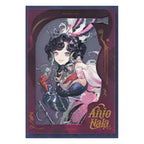 Design: Anjo Nala holding a vintage microphone, with pink-and-white feathers