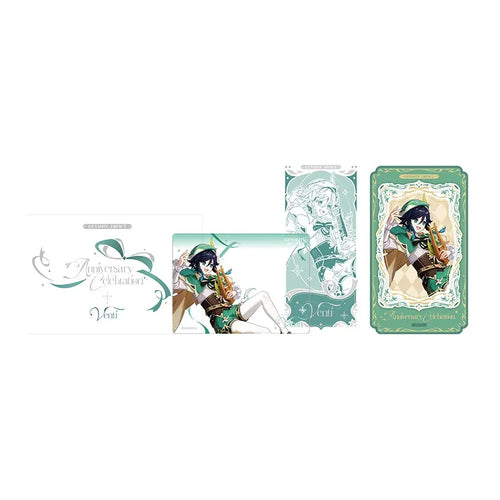 Venti ticket card set in teal green: envelope with name, photo card, line-art ticket and framed commemorative card
