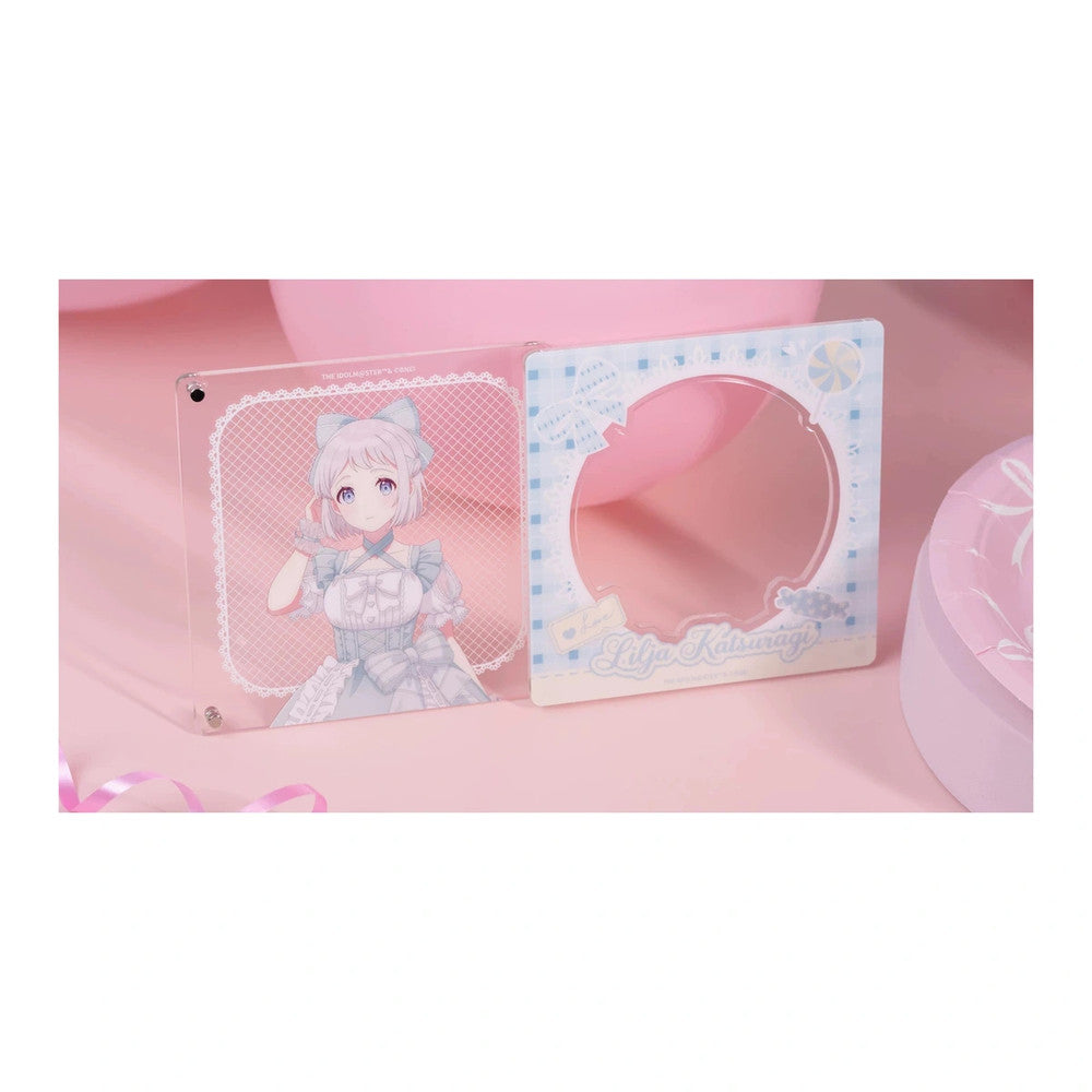 Magnet parts: clear panel with Lilja Katsuragi in a pale-blue lolita dress; light-blue gingham frame with her name