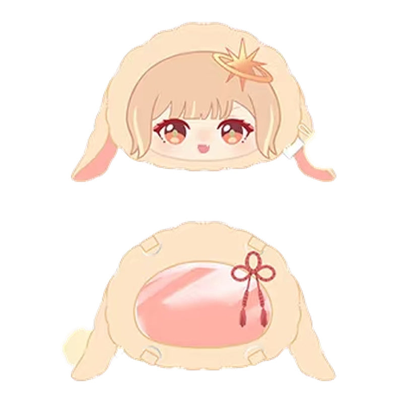 Front and back of the Kaguya plush ita-bag; the back has a window with a red cord knot