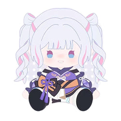白とピンクのツインテールと紫の着物風の衣装の月見ヤチヨのおすわりぬいぐるみ