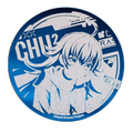 CHU² mirror button badge: silver line art of CHU² on blue, with the RAS logo and "DJ"