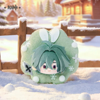 山小屋の前の雪の積もった木の柵に置いたキーホルダー（小物は含まれません）