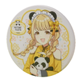 Round coaster: Kotone Fujita in a Chinese-style maid outfit, holding a panda plush, with a panda-ear headpiece