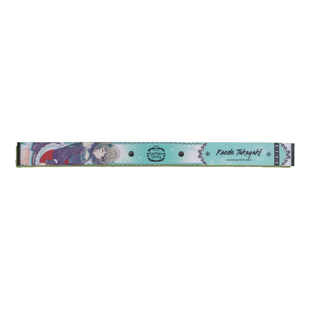 Kaede Takagaki Starlight Dining ribbon strap, front: illustration, event logo, name and two snap buttons