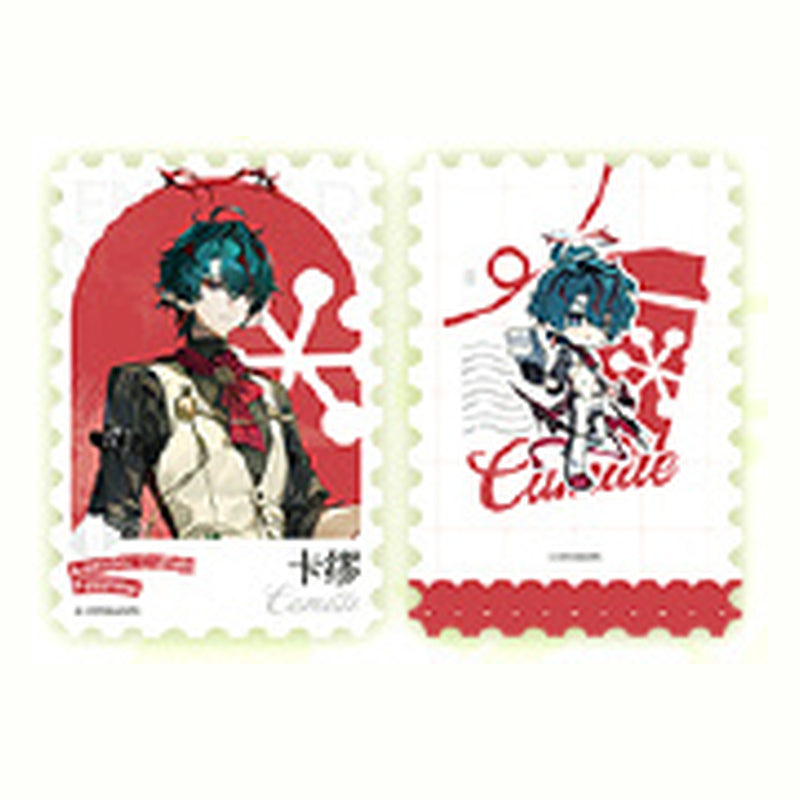 Camille foil card: front with Camille in a red cravat, back with a chibi Camille and his name