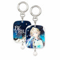 Beryl acrylic keychain, front and back: Beryl with a gem necklace on the front and her name in lettering on the back