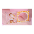 Sena Juo magnet in two parts: clear illustration plate (left) and yellow plaid name frame (right)