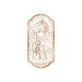 Mavuika mirror badge: gold-toned line art of her with flowing hair, ornate frame and "MAVUIKA" banner
