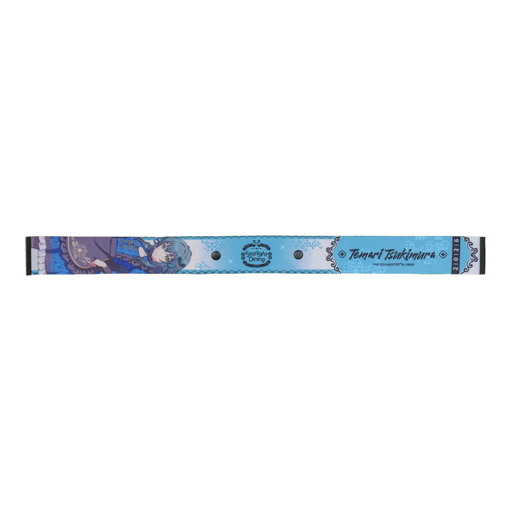 Temari Tsukimura Starlight Dining ribbon strap, front: illustration, event logo, name and two snap buttons