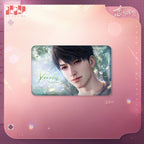 Horizontal rectangular tin badge with a close-up portrait of Caleb.