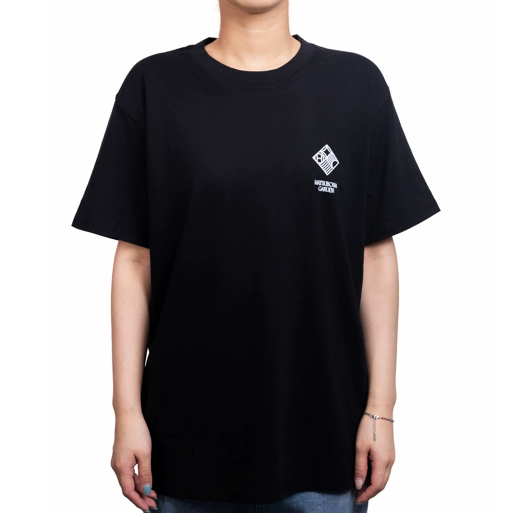 Black T-shirt worn, with the Hatsuboshi Academy emblem on the chest