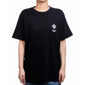 Black T-shirt worn, with the Hatsuboshi Academy emblem on the chest