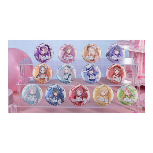 All 13 round badge designs on a clear three-tier stand (stand and props not included)
