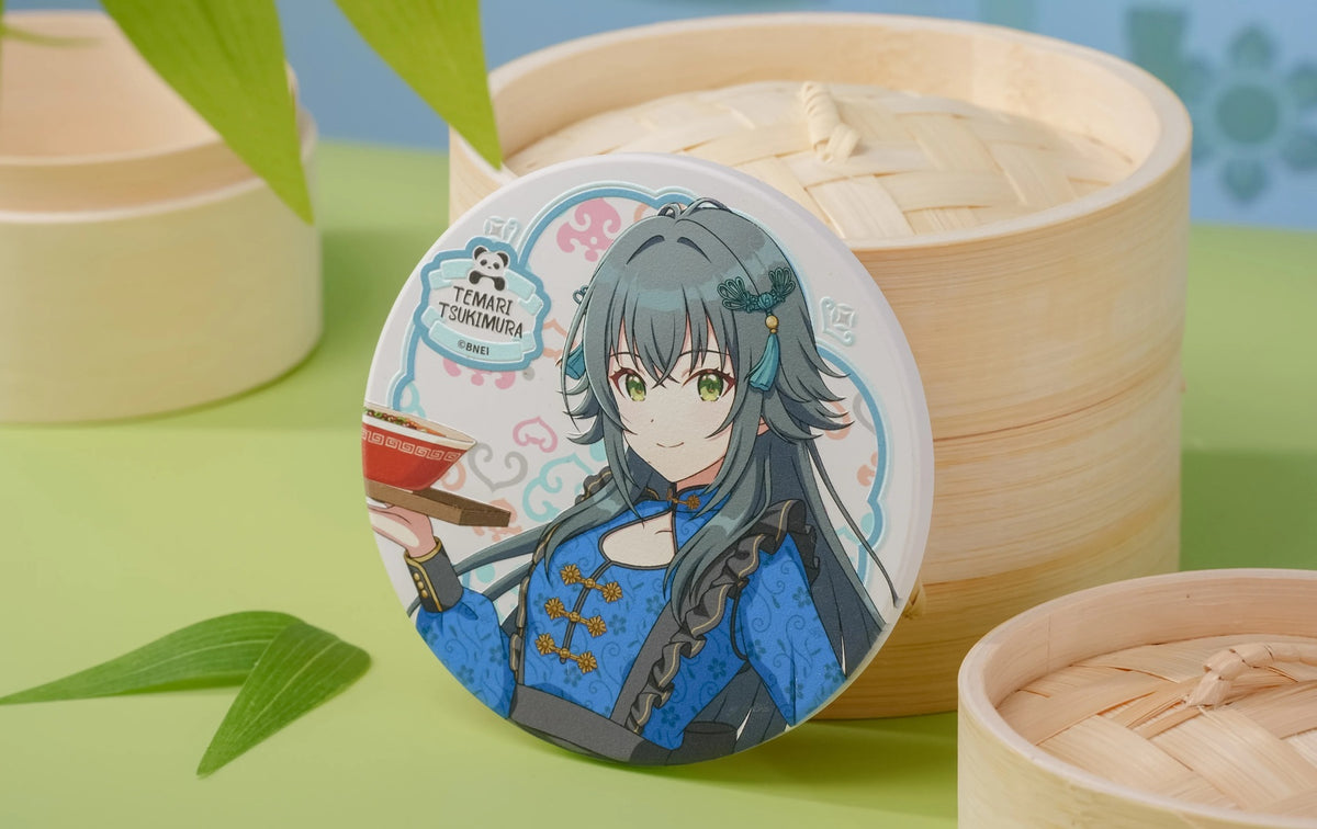 Temari Tsukimura coaster leaning against bamboo steamers (props not included)