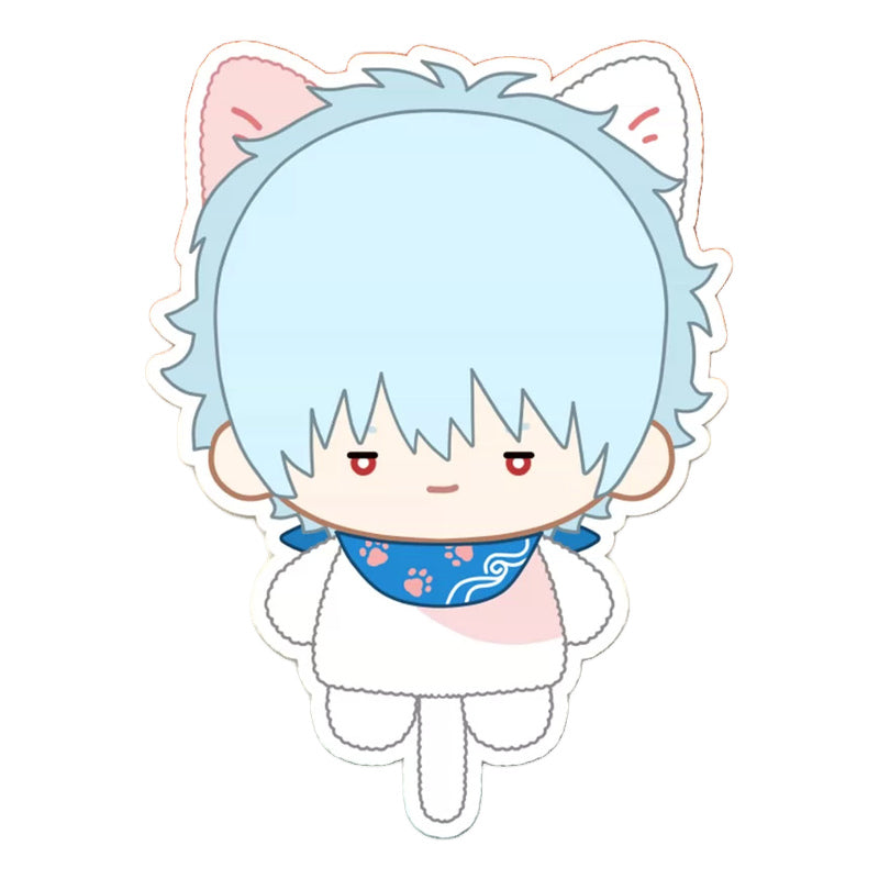 Gintoki Sakata design in a white outfit with cat ears and a blue paw-print bandana