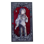 Timoris acrylic shikishi: Timoris in a white capelet and dark trousers, in a gothic frame on glittering red