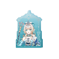 Vesna acrylic block: smiling portrait with a butterfly-topped staff in an aqua arched frame with the SUDDEN SNOW logo