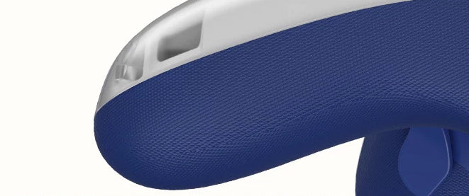 Textured blue controller grip.