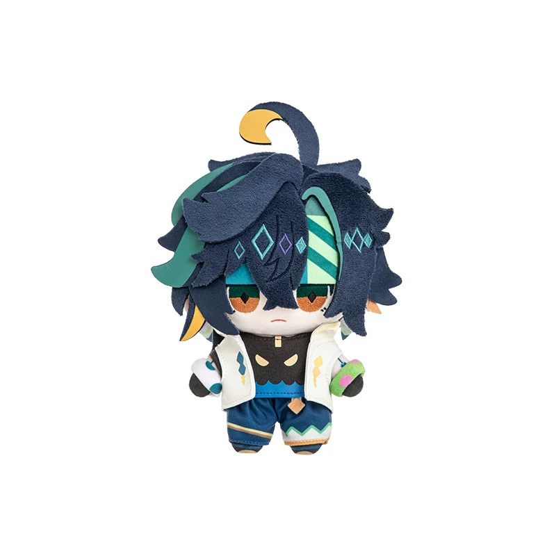 Kinich plush doll with dark blue and teal hair in a white stand-collar jacket