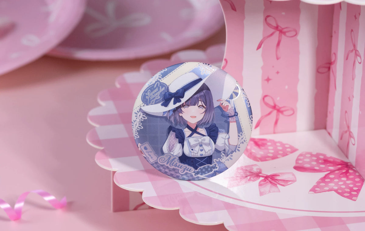 Misuzu Hataya design: purple bob under a white hat with a navy bow