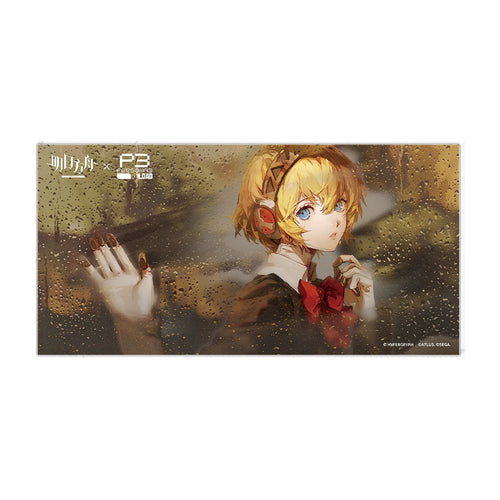 Aigis rectangular acrylic block featuring a golden-toned portrait with one hand raised