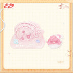 Two Rafayel Sweet Dreams Woven acrylic claw clips, one large character design and one smaller motif.