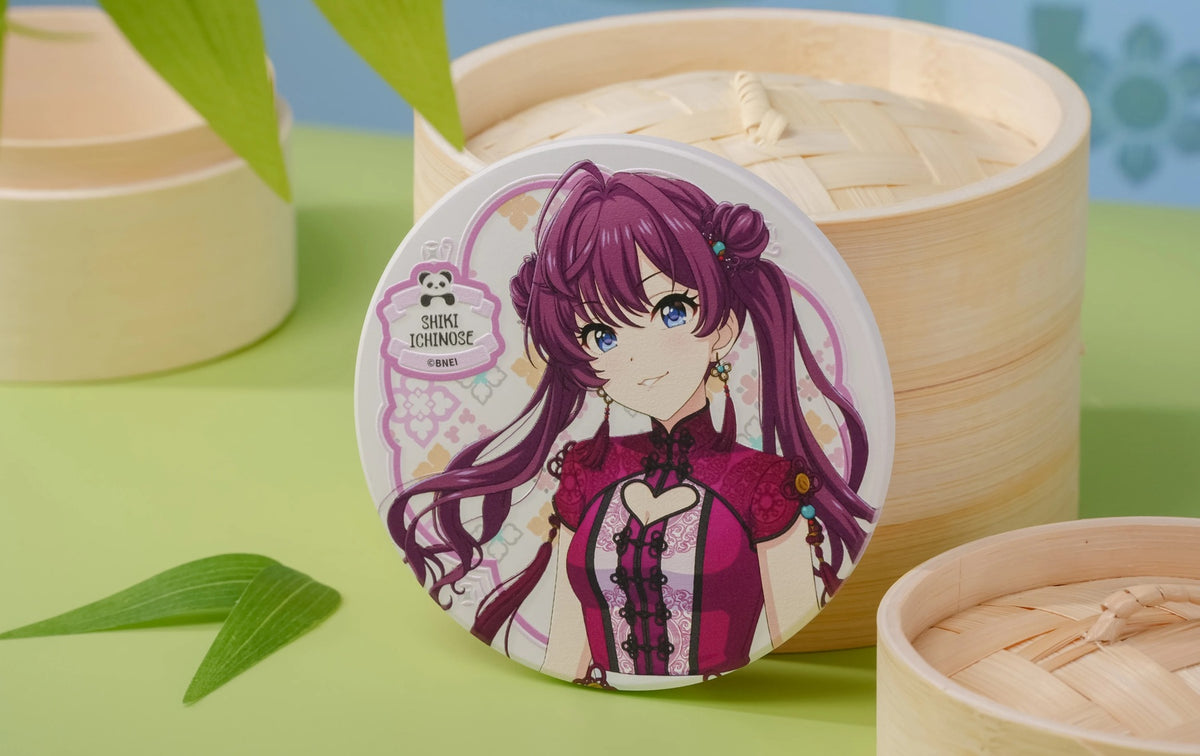 Shiki Ichinose coaster leaning against bamboo steamers (props not included)