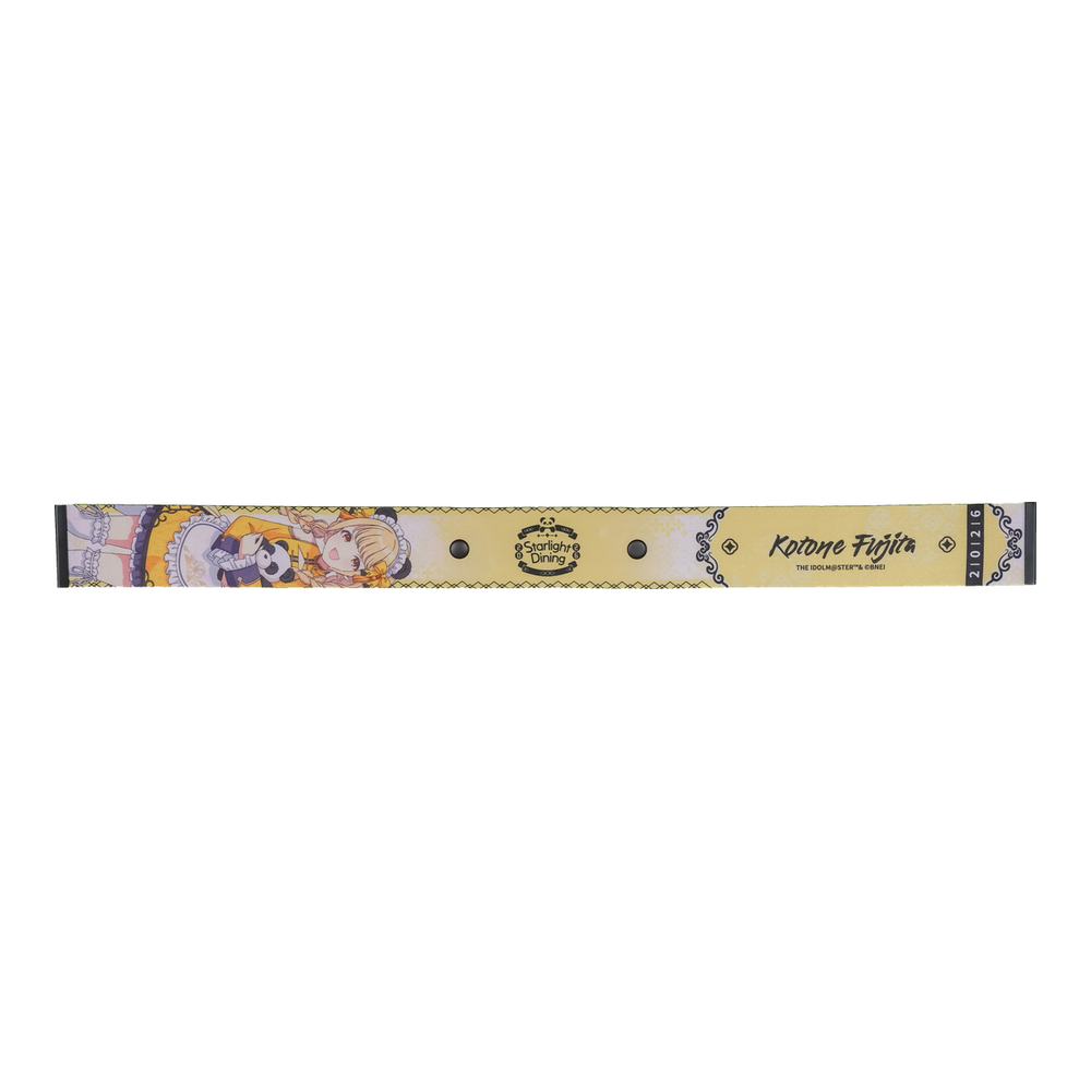 Kotone Fujita Starlight Dining ribbon strap, front: illustration, event logo, name and two snap buttons