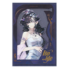 Isolde film shikishi design in a white dress and lilac shawl, in a purple frame
