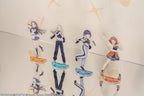 Front photo of assembled stands and their name bases; Ume Hanami is far right