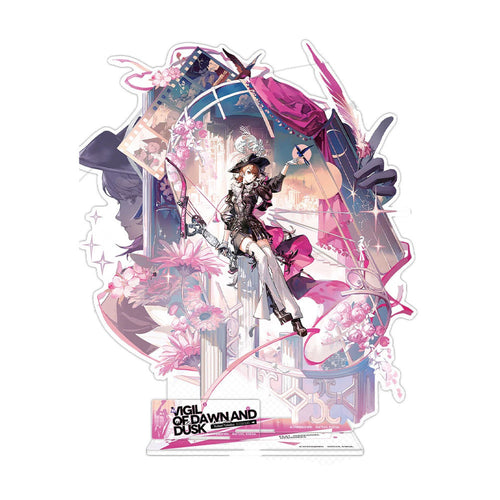 Yukari Takeba acrylic stand depicting pink stage scenery, sweeping ribbons and star-shaped accents