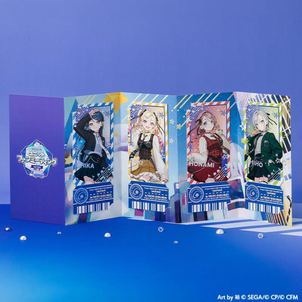 Project SEKAI Four character designs arranged with their printed display mount — view 1