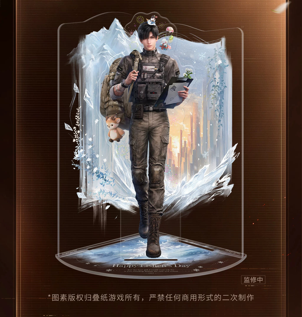 氷を描いた背景パネルと組み立てたレイのアクリルスタンド