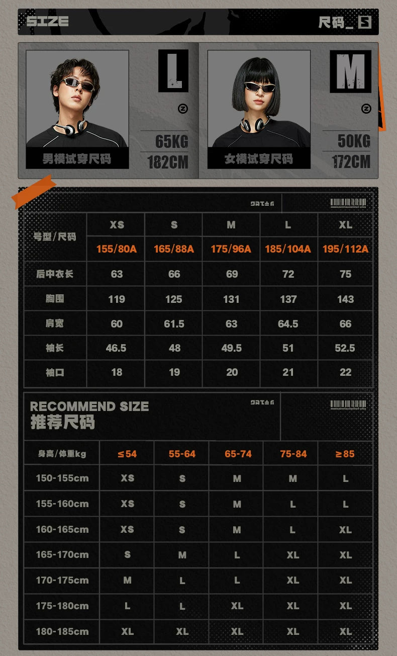 ZZZ STUDIO 2026AW 배색 풀오버, 오렌지·블랙 · 제작사 XS~XL 치수·착용 참고표