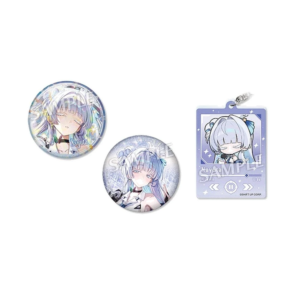 GODDESS OF VICTORY: NIKKE Nayuta Two badge finishes and one mini-character keychain — view 1