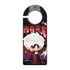 Dark acrylic door hanger with chibi Sylus, red lettering and a circular cutout