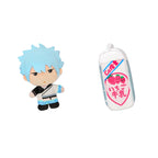 Gintoki Sakata plush badge with a strawberry milk carton plush badge