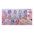 All 13 round badge designs on a clear three-tier stand (stand and props not included)