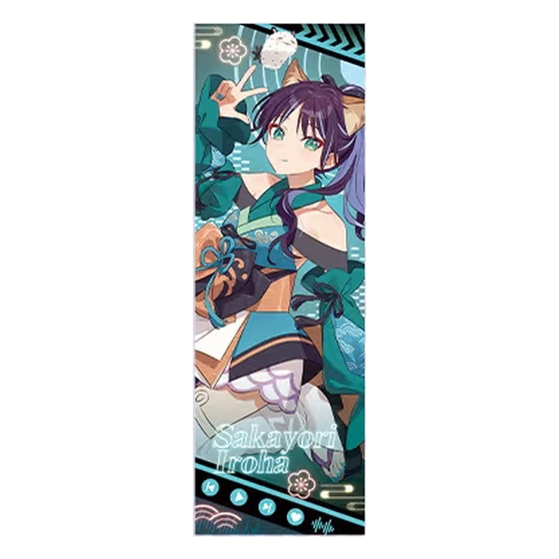 Vertical Iroha Sakayori ticket: Iroha with fox ears and a teal outfit, with the name Sakayori Iroha
