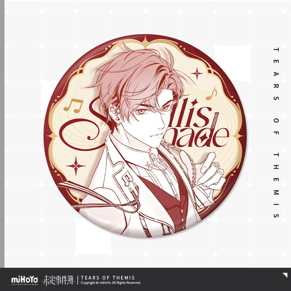 未定事件簿 · Stellis Serenade · ツートーン線画缶バッジ · 左京静真 — えんじ色に金色の肖像線画