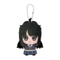 Hiori Kazano chibi plush in a grey blazer and plaid skirt, with a silver ball chain