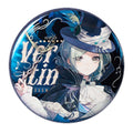 Round Vertin can badge: Vertin in a feathered top hat holding a baton, with decorative name lettering