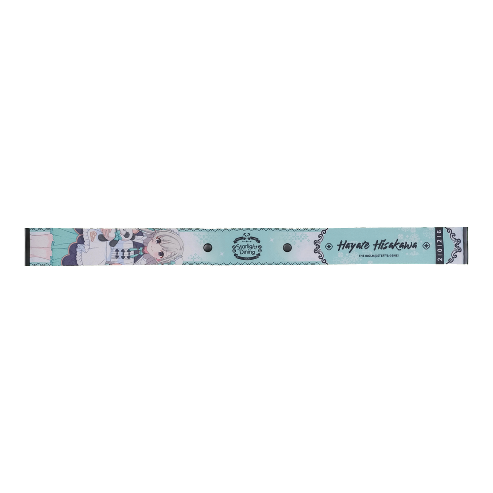 Hayate Hisakawa Starlight Dining ribbon strap, front: illustration, event logo, name and two snap buttons