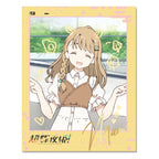 Example 04: Mami Isayama with a braid, smiling in a yellow frame with egg doodles
