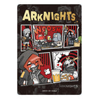 SR-001 sample card: comic-style panels of chibi characters under a gold ARKNIGHTS logo