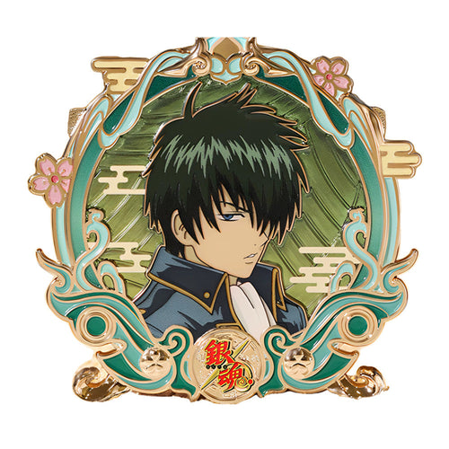 Toshiro Hijikata medal in a green and gold frame with cherry blossoms, cloud motifs and the Gintama logo