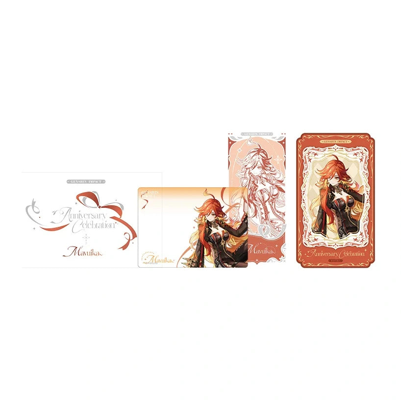 Mavuika ticket card set in vermilion: envelope with name, photo card, line-art ticket and framed commemorative card
